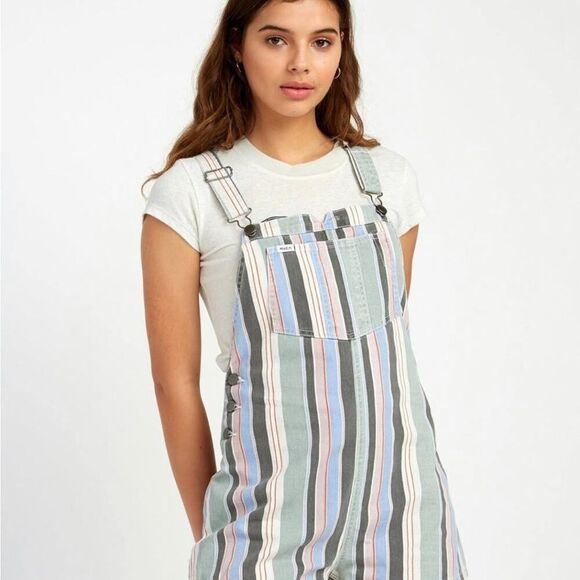 RVCA TOWNHOUSE MULTICOLORED OVERHALLS SIZE XS‎ - Picture 1 of 11